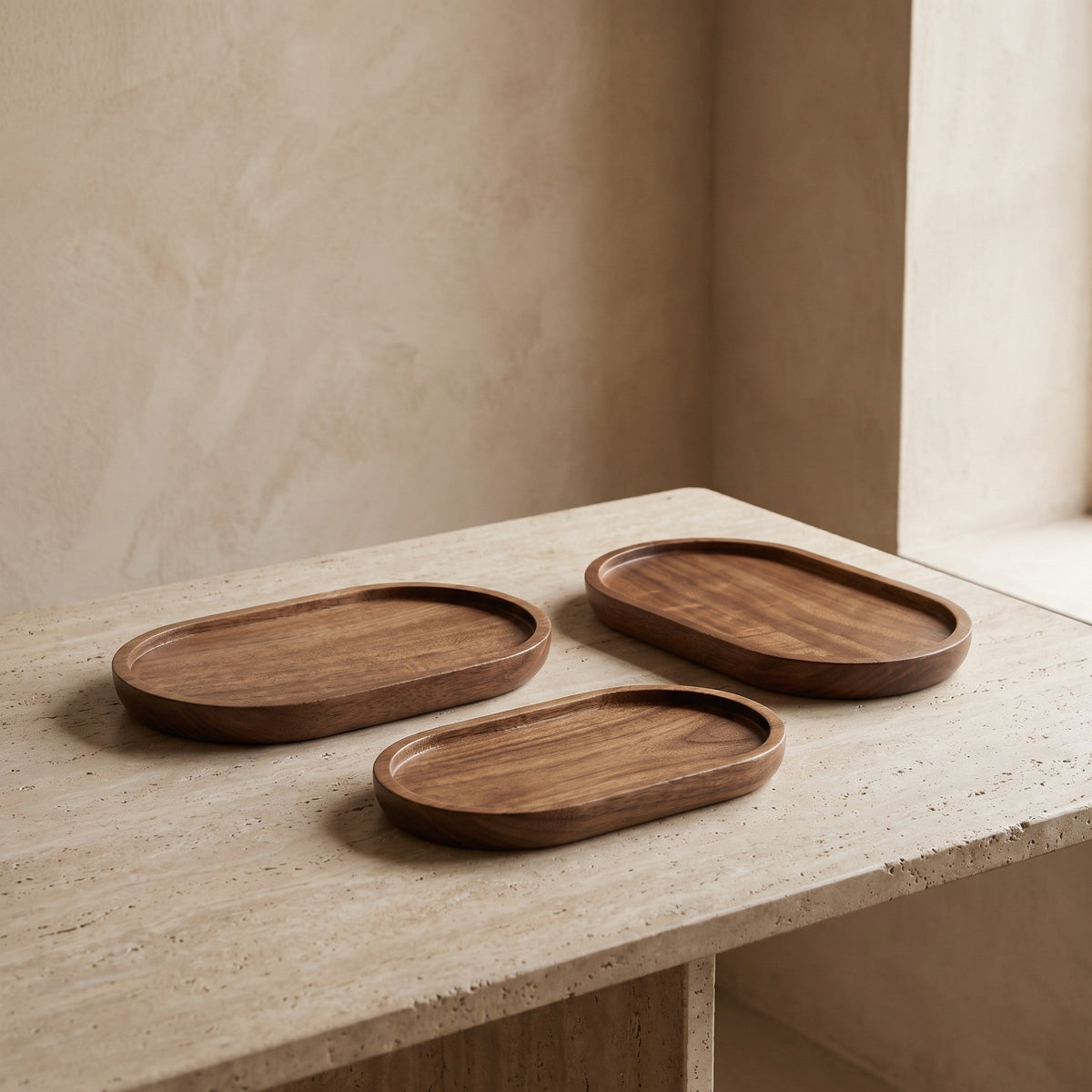 Matching Oval Wooden Trays – Set of Three – product view 3