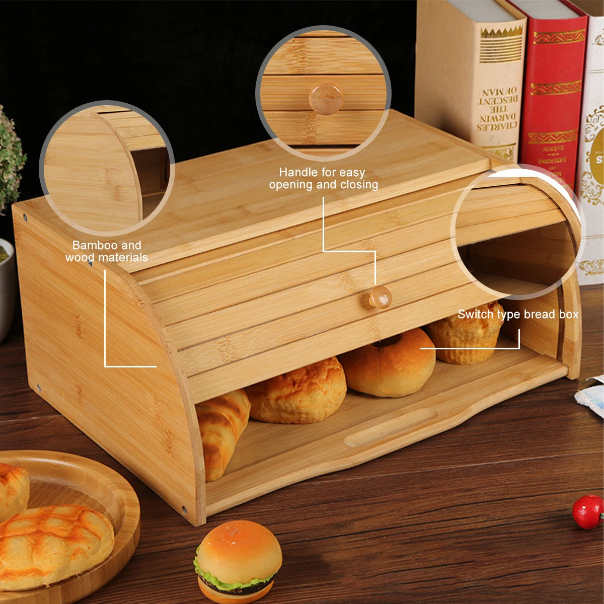 Bamboo Roll-Front Bread Bin – Choice of Two Styles – product view 4