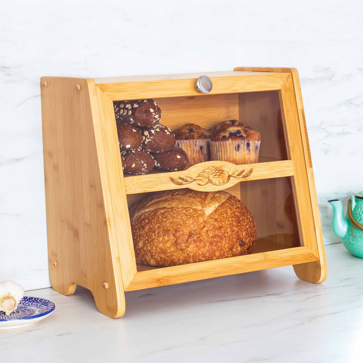 Two-Tier Bamboo Bread Cabinet with Glazed Front – product view 2