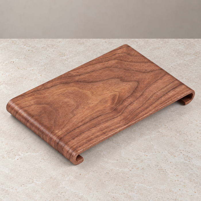 Curved-Edge Wooden Serving Tray – Dark Grain