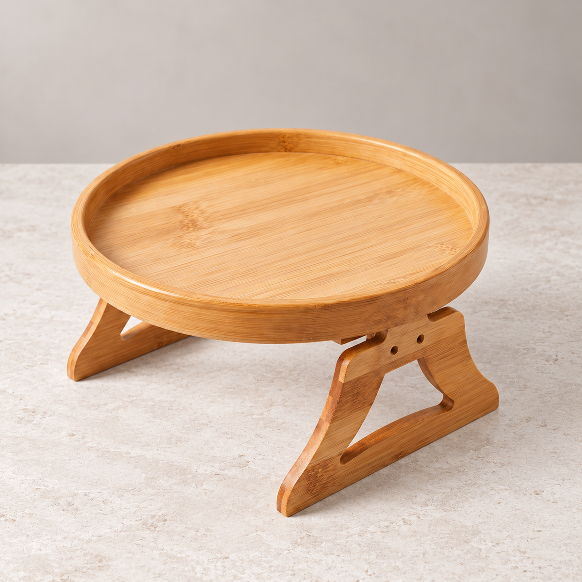 Round Bamboo Sofa-Arm Tray with Hinged Clamps
