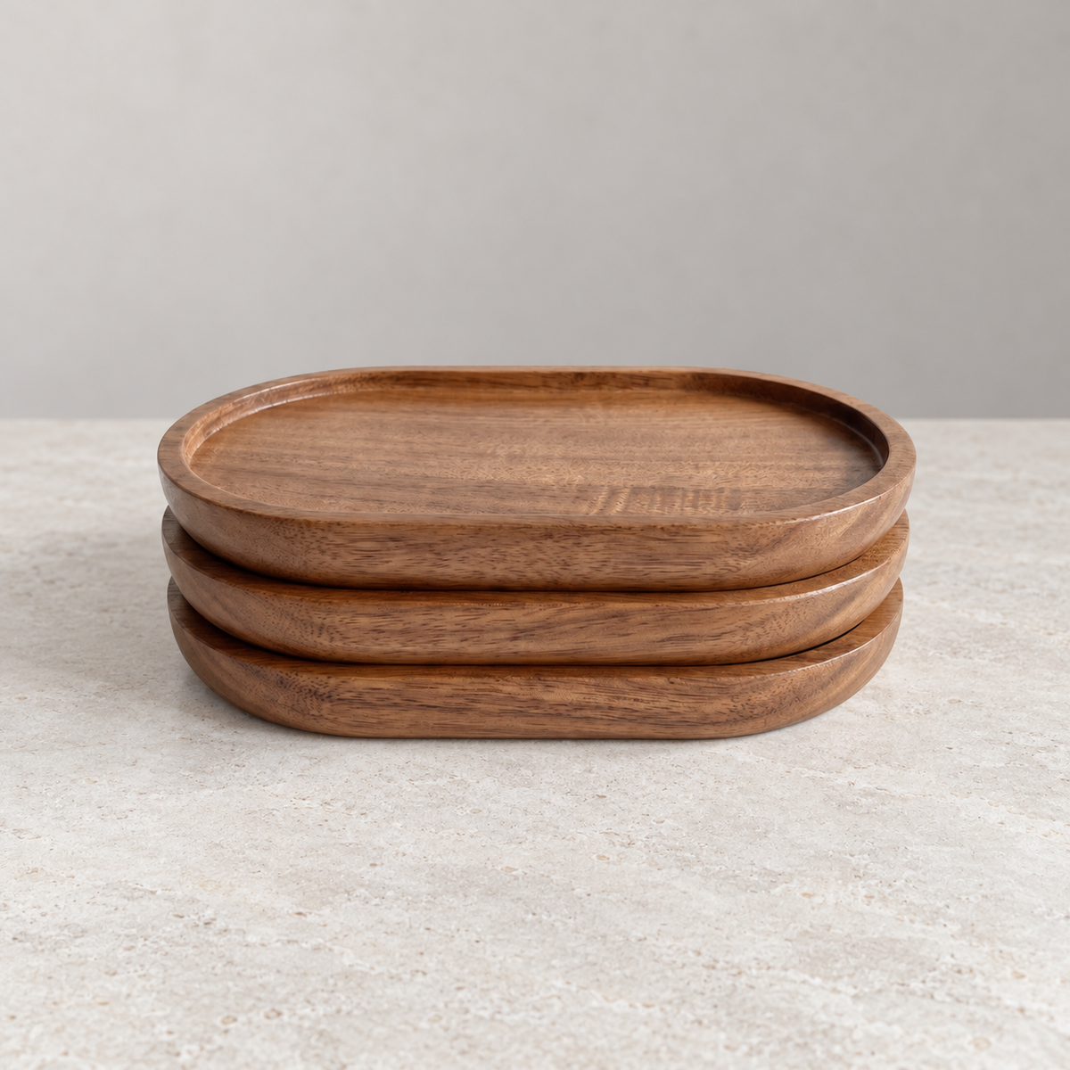 Matching Oval Wooden Trays – Set of Three